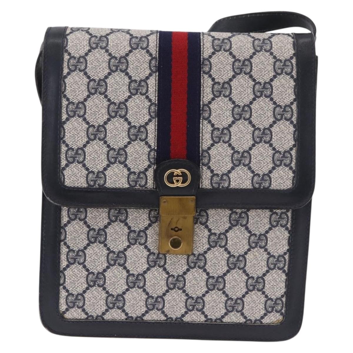 GUCCI GG Supreme Sherry Line Shoulder Bag PVC Navy Gold Auth 187772