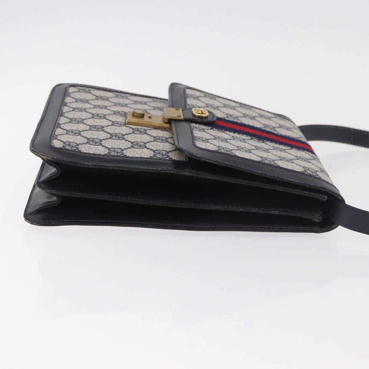 GUCCI GG Supreme Sherry Line Shoulder Bag PVC Navy Gold Auth 187772