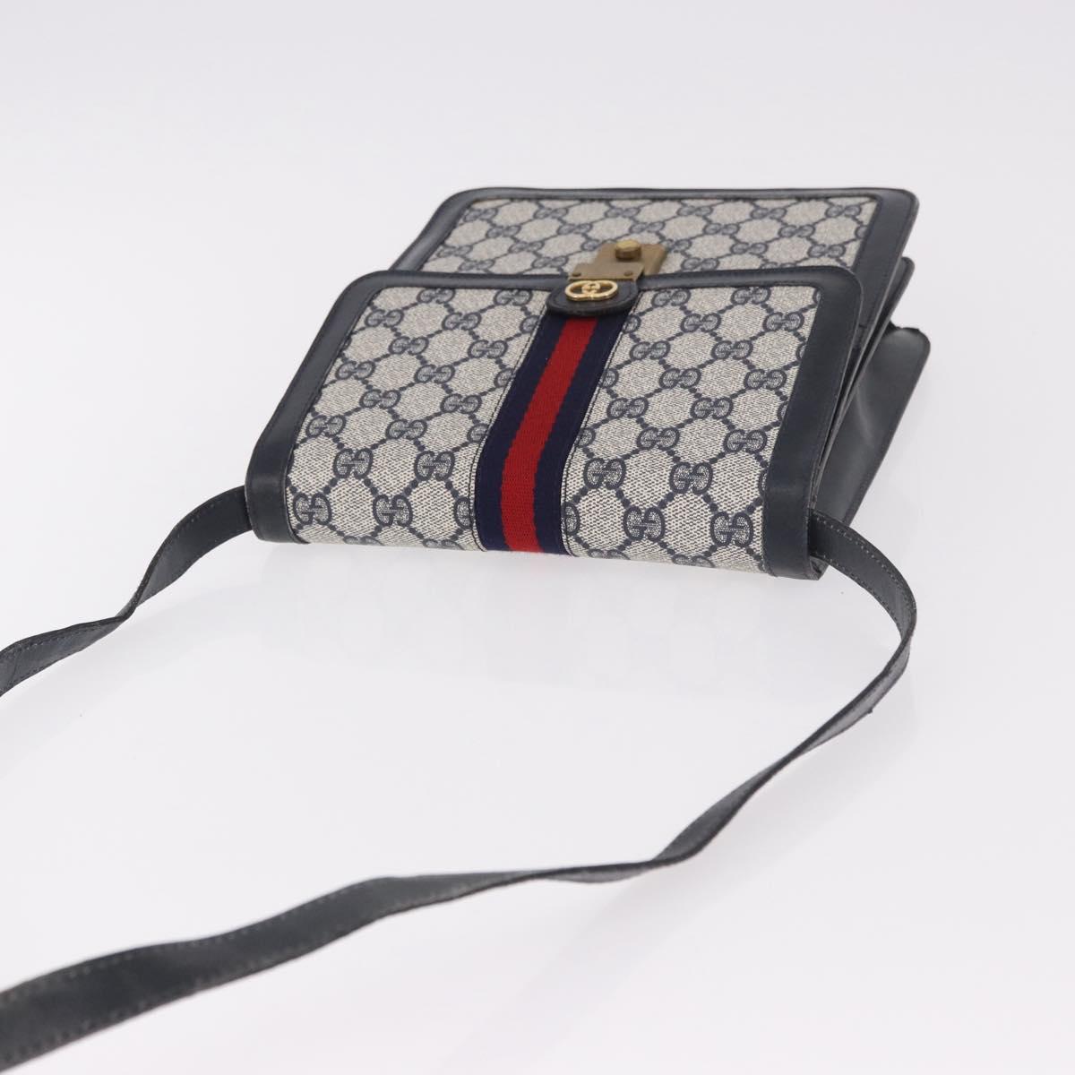 GUCCI GG Supreme Sherry Line Shoulder Bag PVC Navy Gold Auth 187772