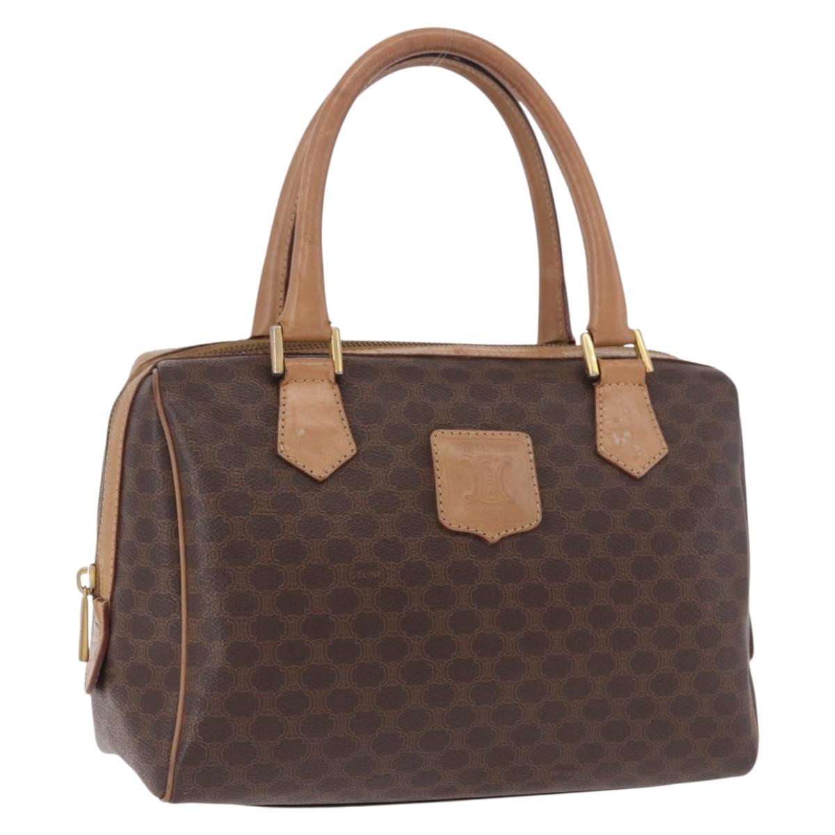 CELINE Macadam Canvas Hand Bag PVC Leather Brown Gold Auth 187773A