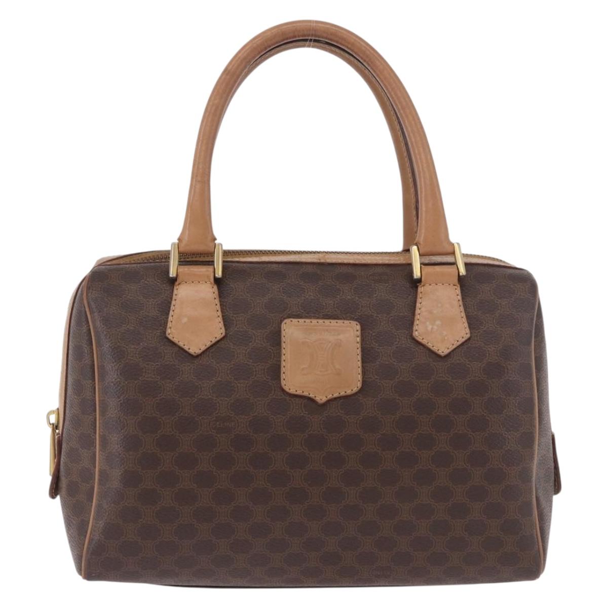 CELINE Macadam Canvas Hand Bag PVC Leather Brown Gold Auth 187773A