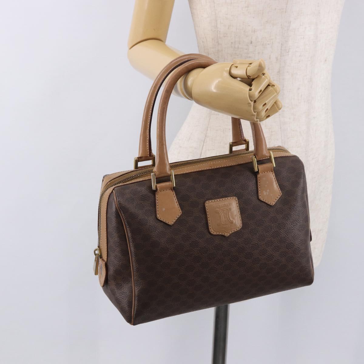 CELINE Macadam Canvas Hand Bag PVC Leather Brown Gold Auth 187773A