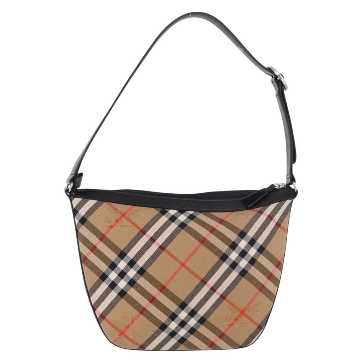 BURBERRY Nova Check Shoulder Bag Canvas Beige Silver Auth 187774A