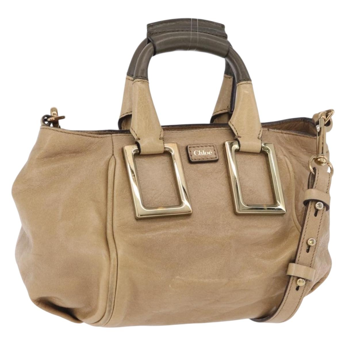 Chloe Etel Hand Bag Leather 2way Beige Gold Auth 187776A