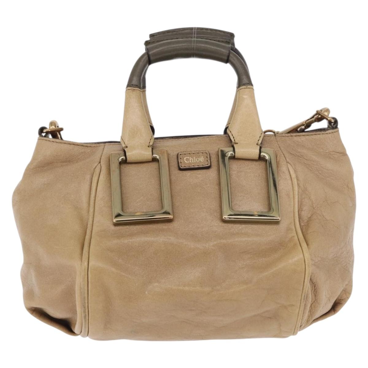 Chloe Etel Hand Bag Leather 2way Beige Gold Auth 187776A