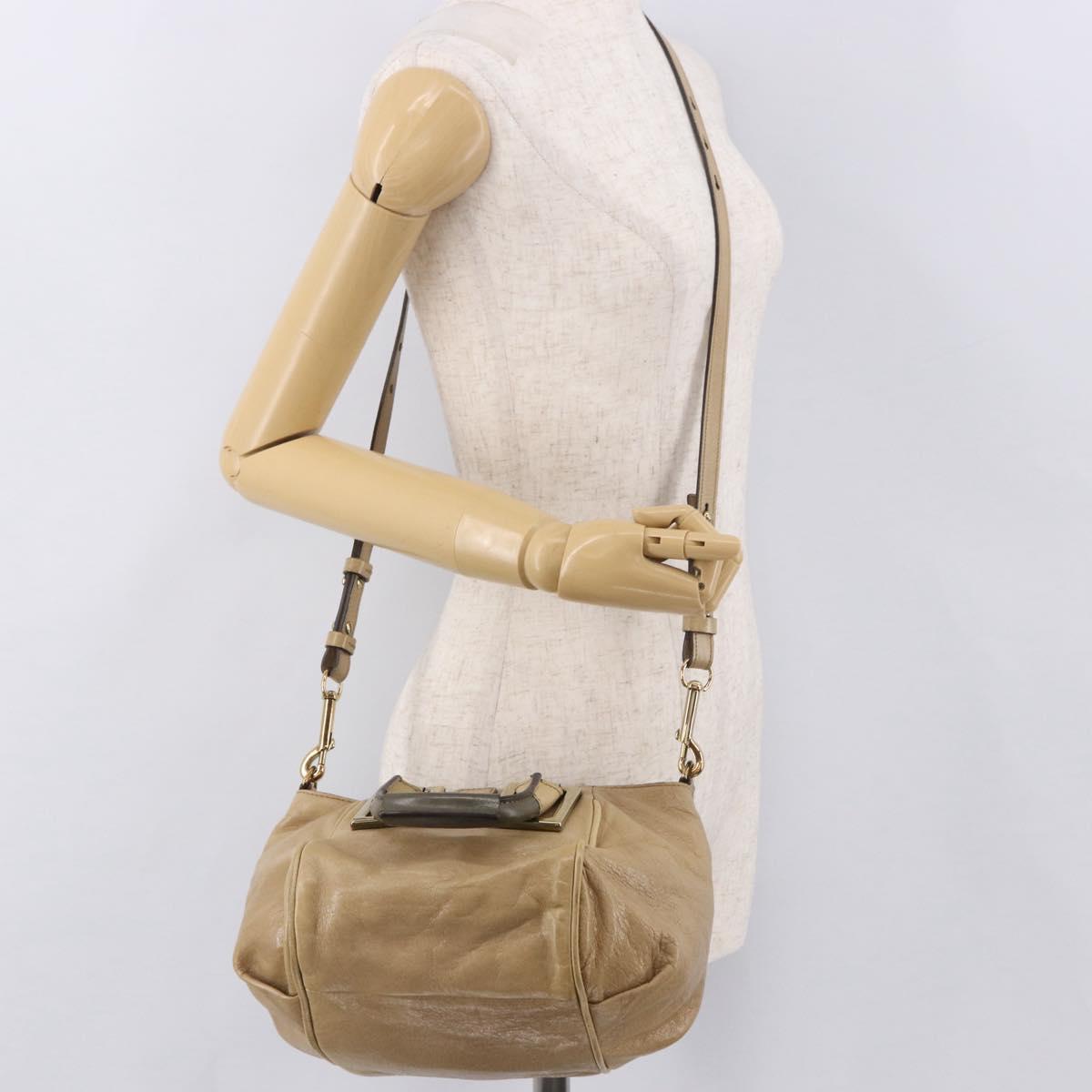 Chloe Etel Hand Bag Leather 2way Beige Gold Auth 187776A