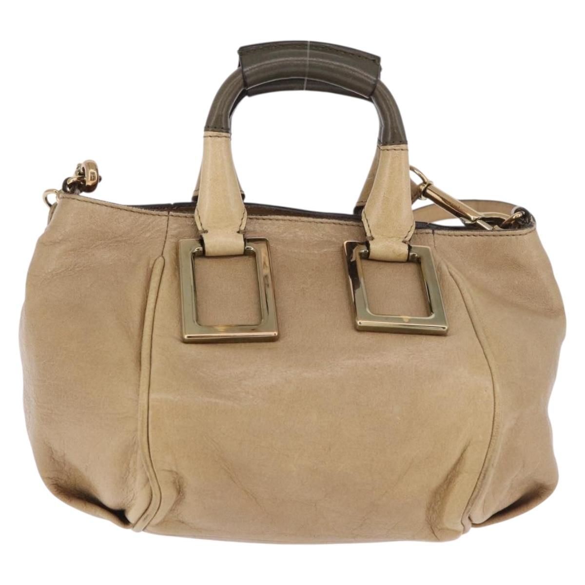 Chloe Etel Hand Bag Leather 2way Beige Gold Auth 187776A
