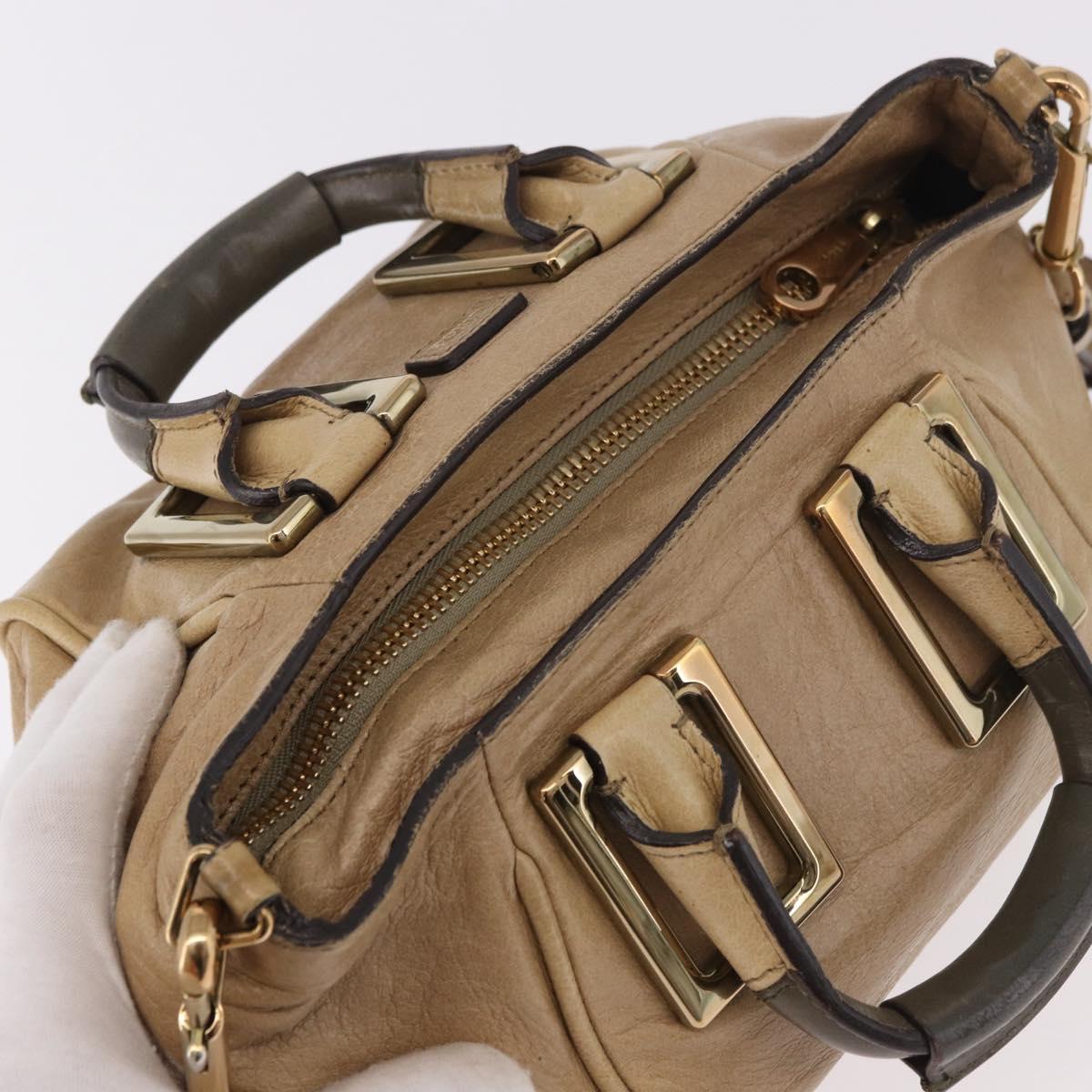 Chloe Etel Hand Bag Leather 2way Beige Gold Auth 187776A