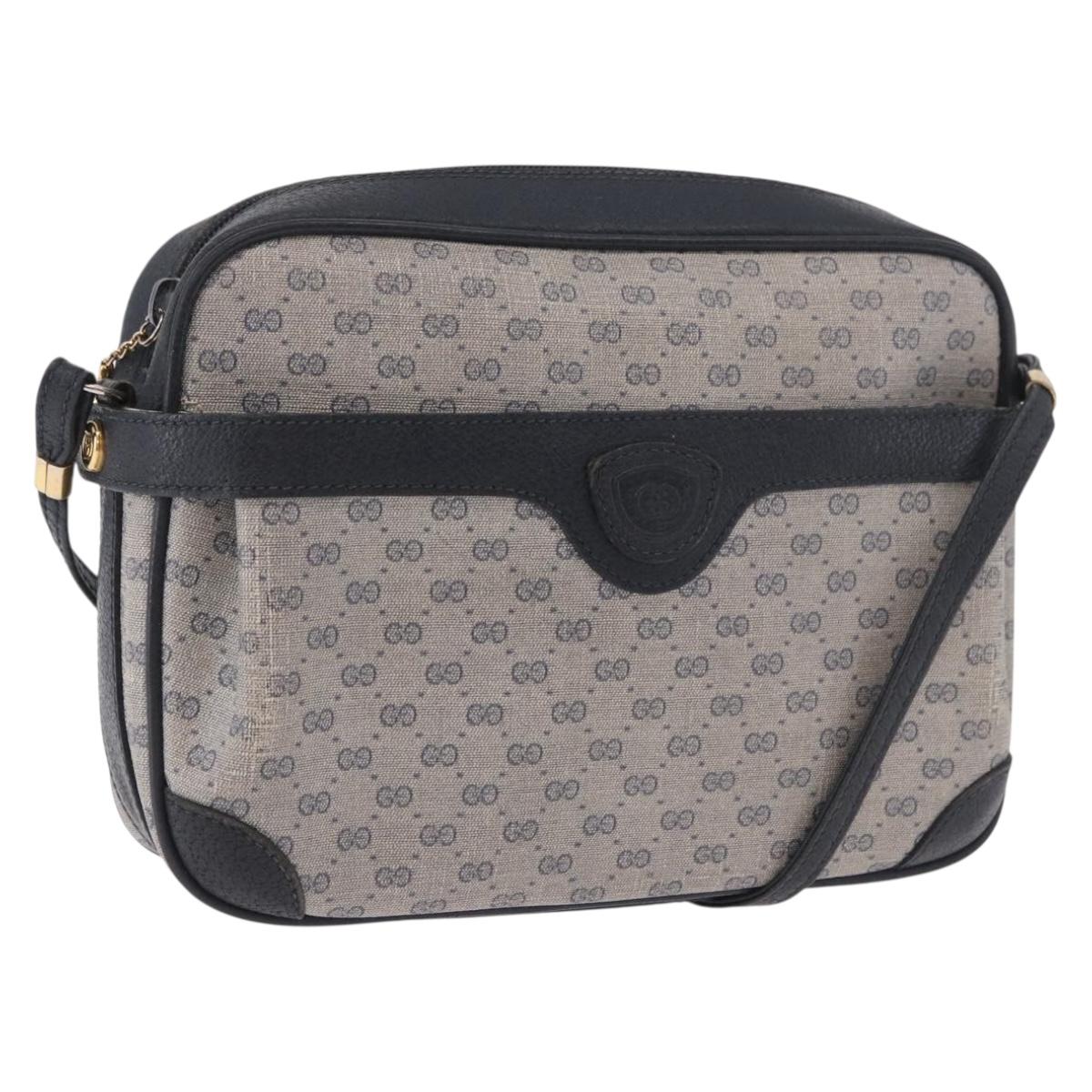 GUCCI Micro GG Supreme Shoulder Bag PVC Navy Gold Auth 187777
