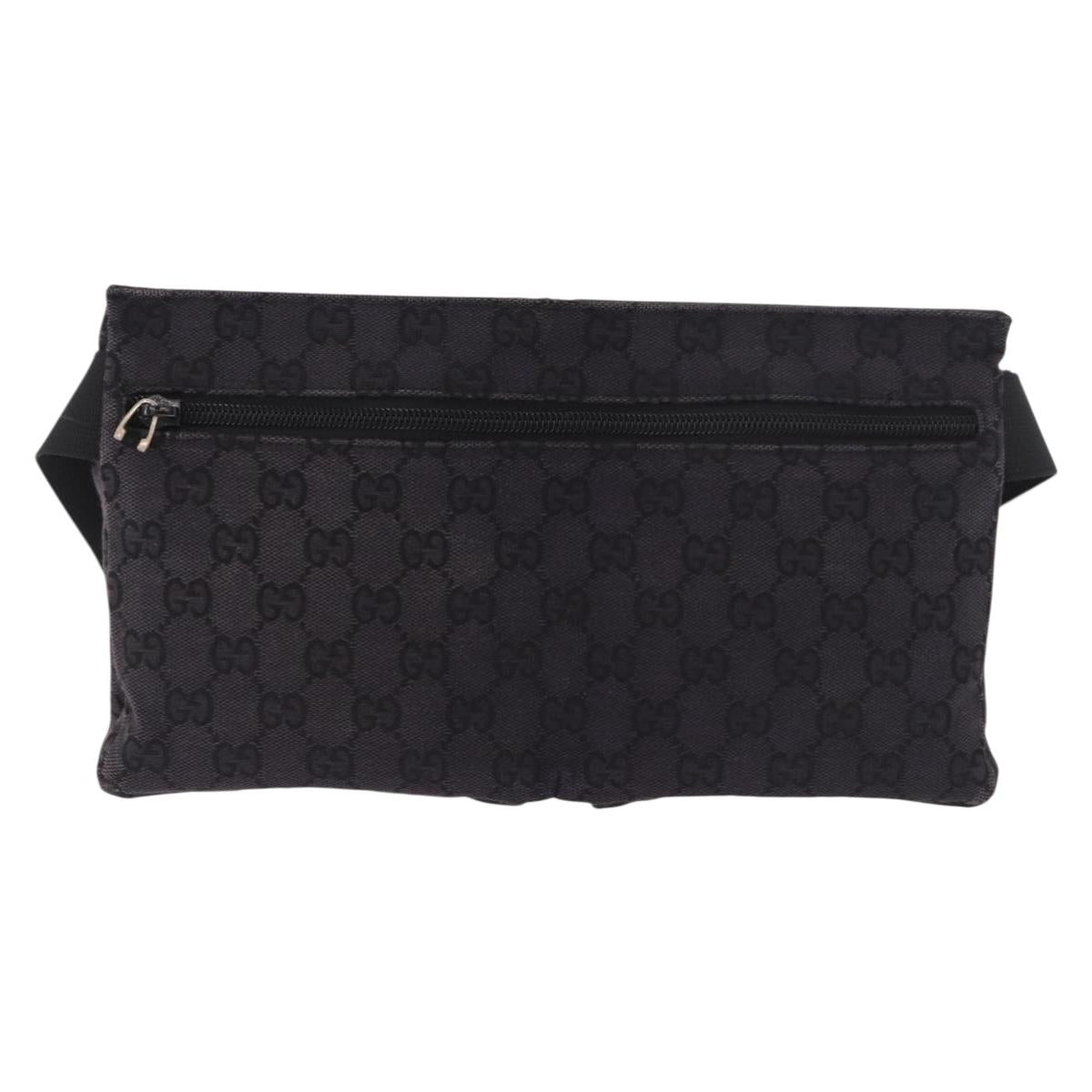 GUCCI GG Canvas Waist bag Black Silver 018 1621 Auth 187778