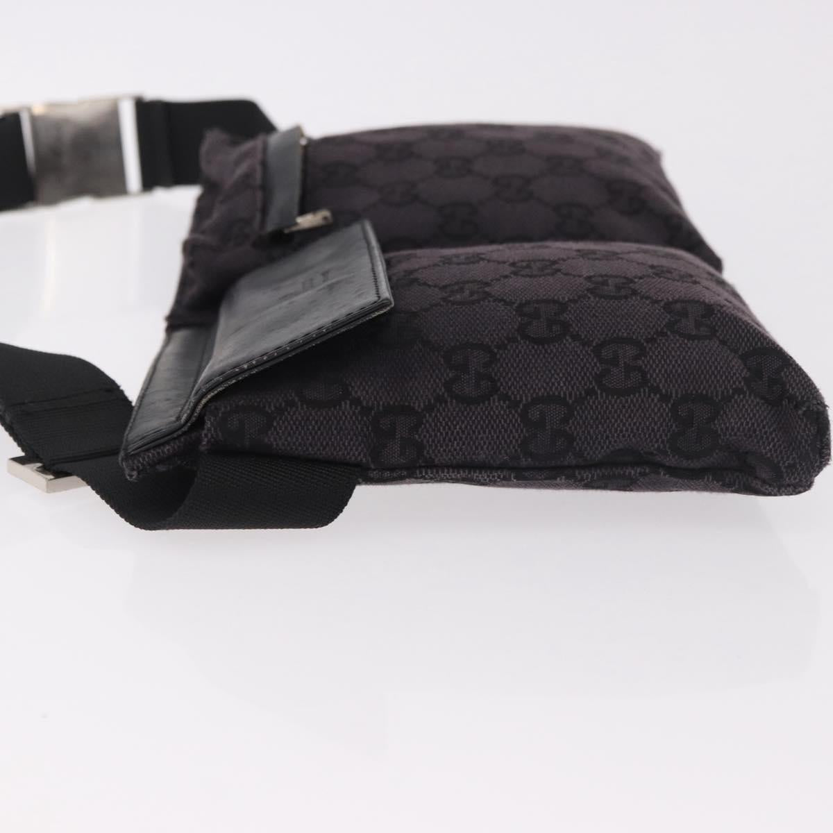 GUCCI GG Canvas Waist bag Black Silver 018 1621 Auth 187778