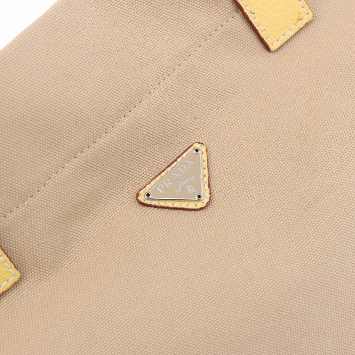 PRADA Tote Bag Canvas Beige Silver Auth 187781A