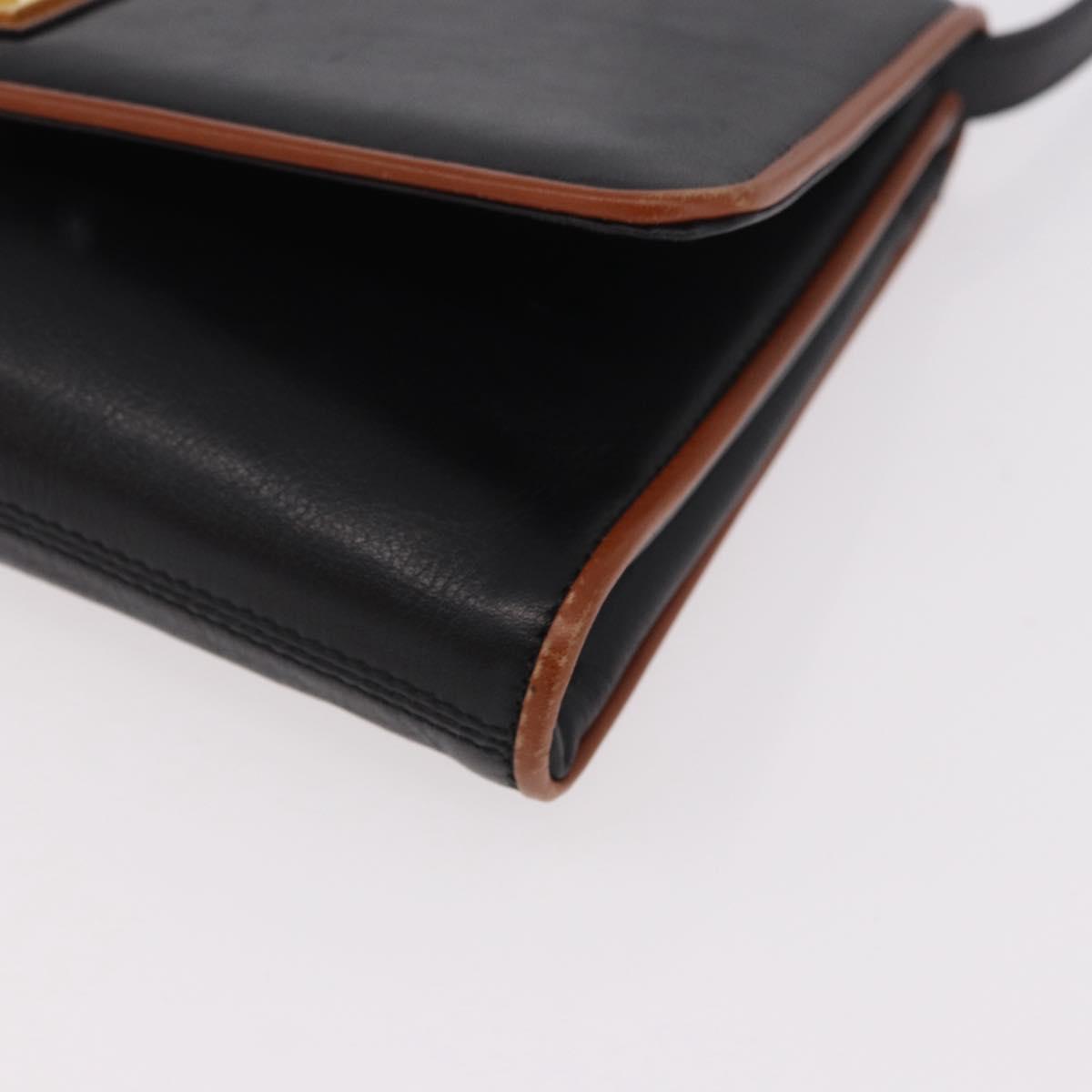 CELINE Shoulder Bag Leather Black Gold Auth 187784A