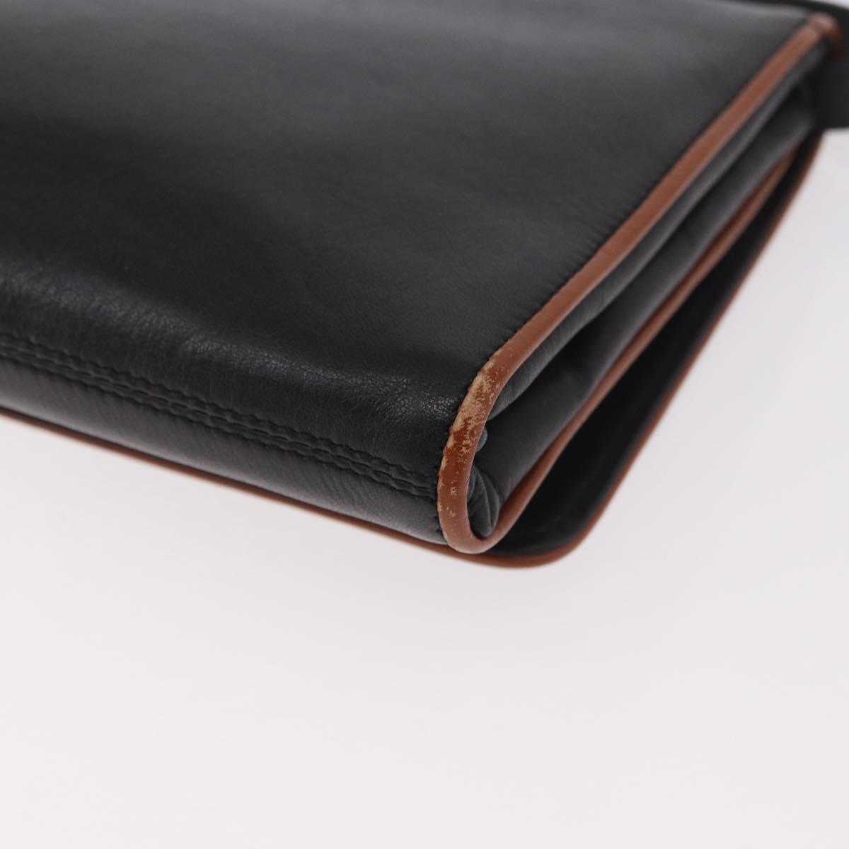 CELINE Shoulder Bag Leather Black Gold Auth 187784A