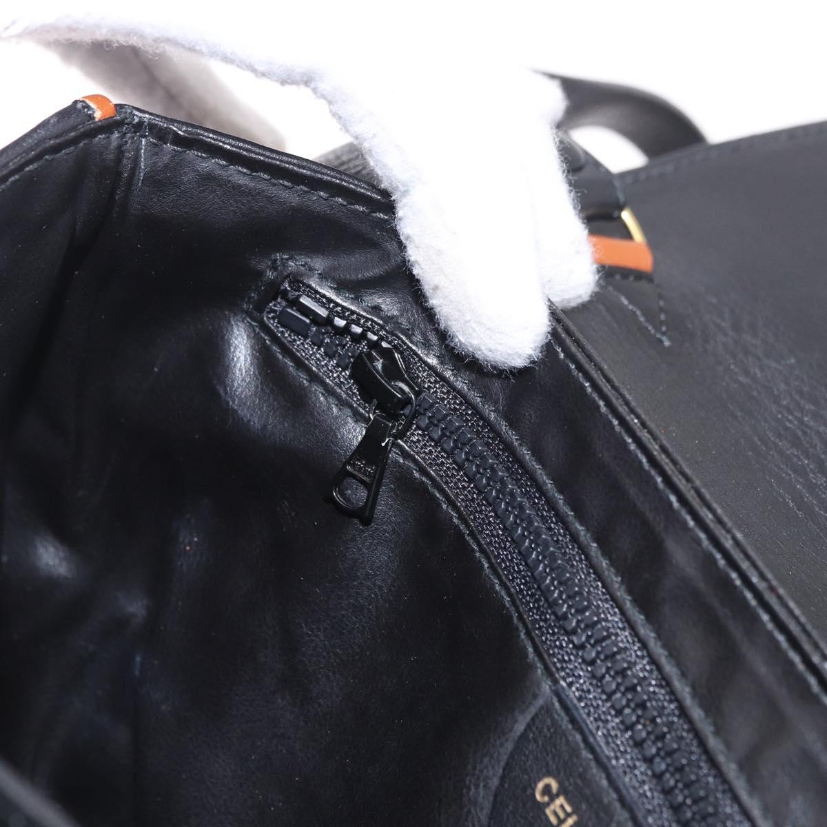CELINE Shoulder Bag Leather Black Gold Auth 187784A