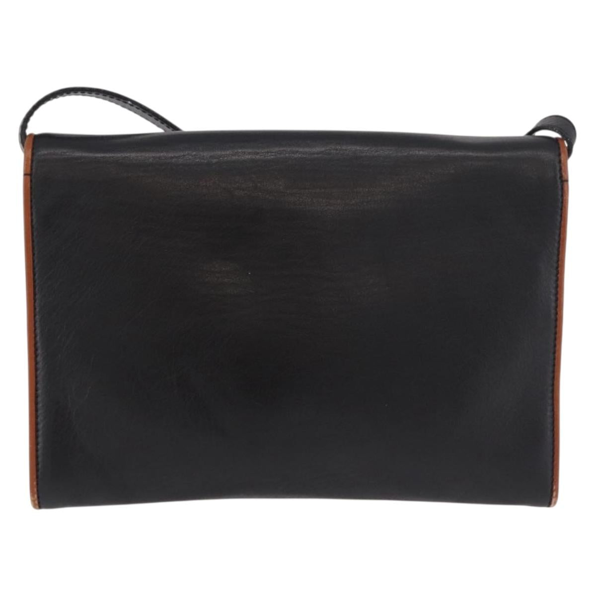 CELINE Shoulder Bag Leather Black Gold Auth 187784A