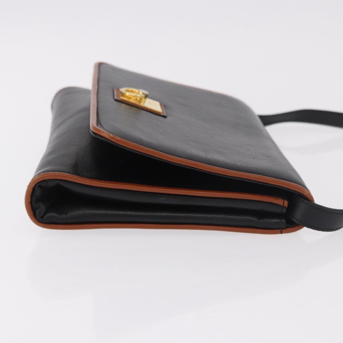CELINE Shoulder Bag Leather Black Gold Auth 187784A