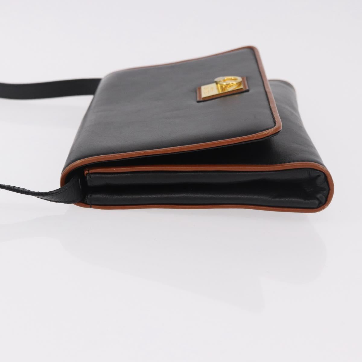 CELINE Shoulder Bag Leather Black Gold Auth 187784A