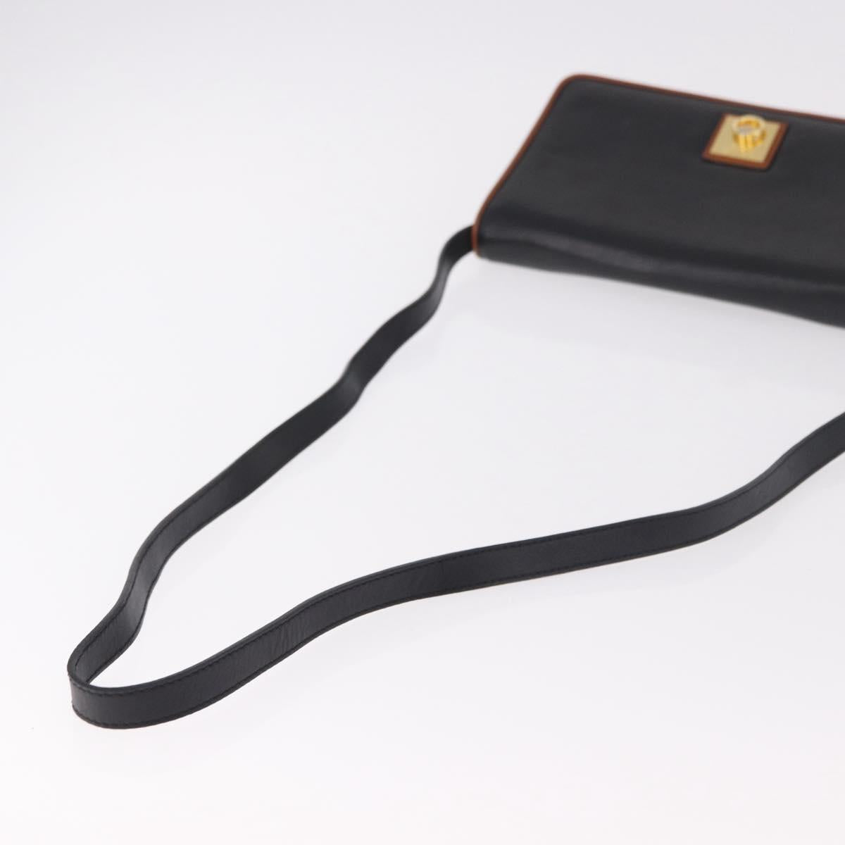 CELINE Shoulder Bag Leather Black Gold Auth 187784A