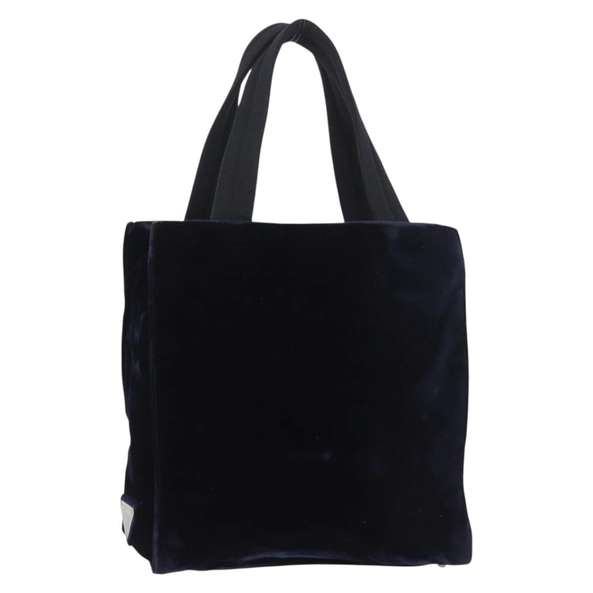 PRADA Hand Bag Velor Navy Silver Auth 187785A