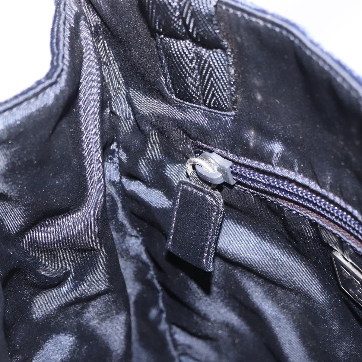 PRADA Hand Bag Velor Navy Silver Auth 187785A
