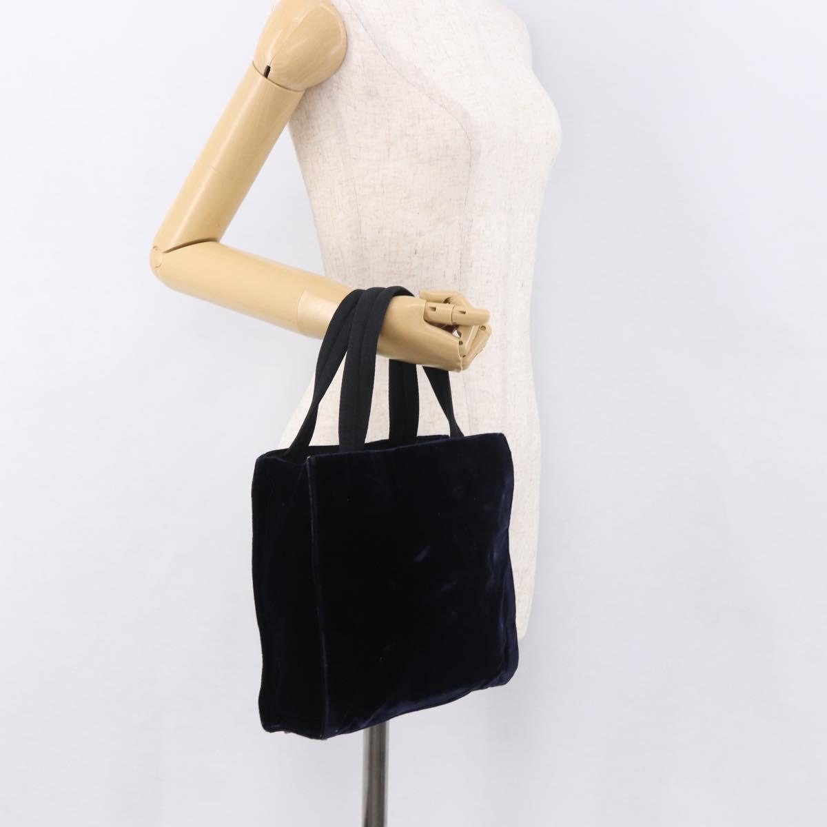 PRADA Hand Bag Velor Navy Silver Auth 187785A
