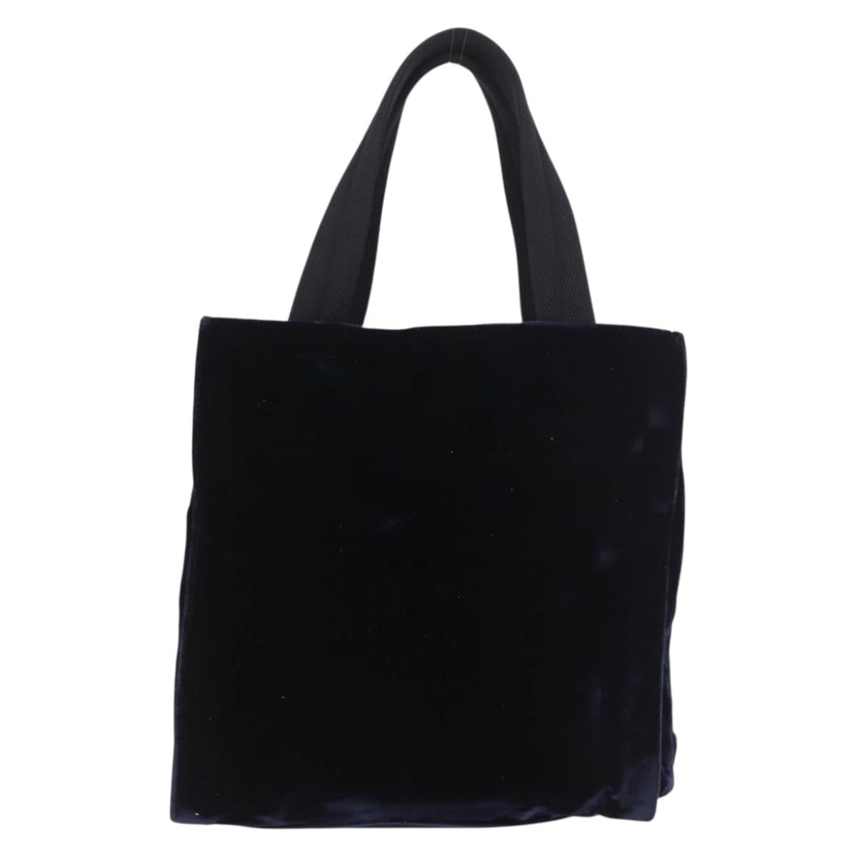 PRADA Hand Bag Velor Navy Silver Auth 187785A