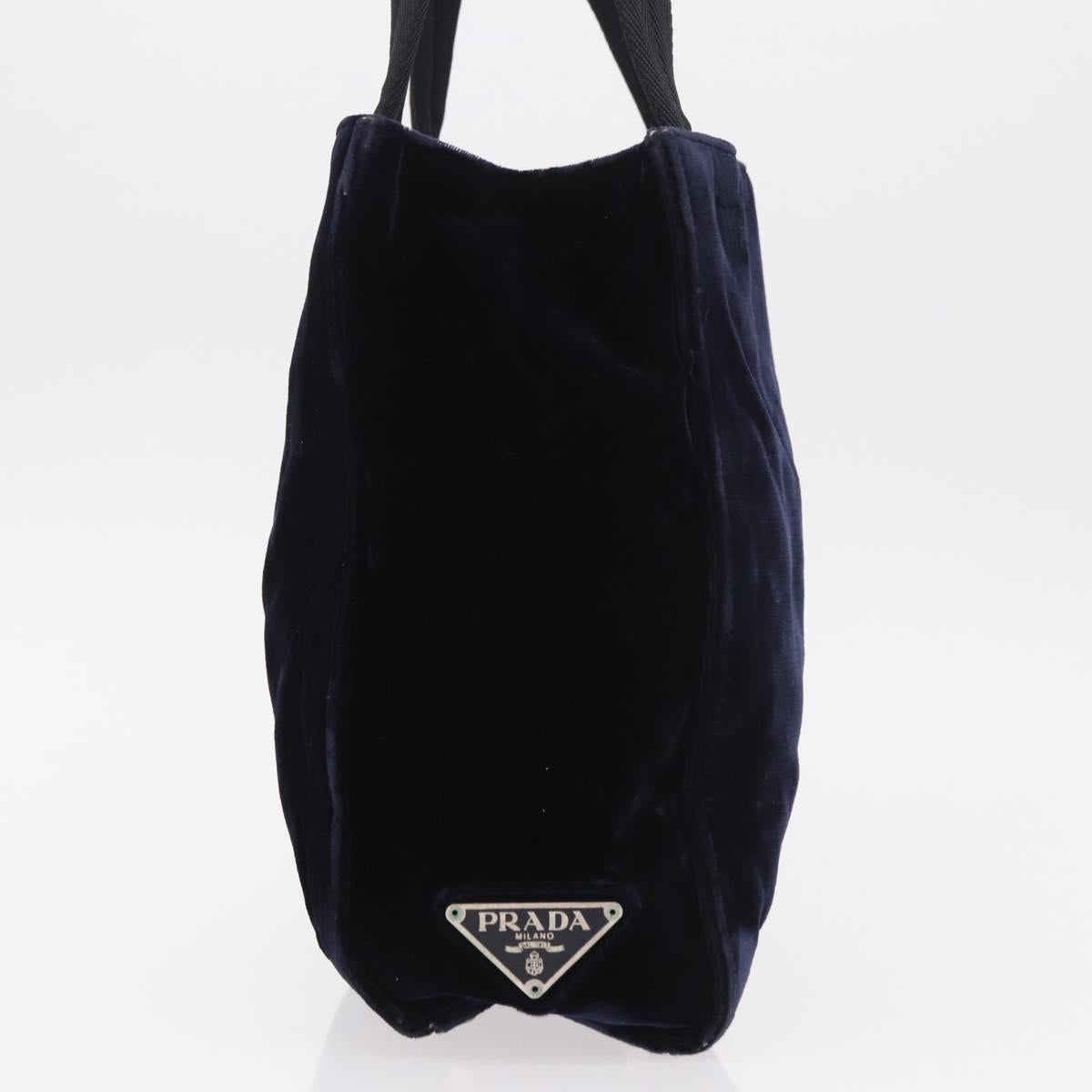 PRADA Hand Bag Velor Navy Silver Auth 187785A