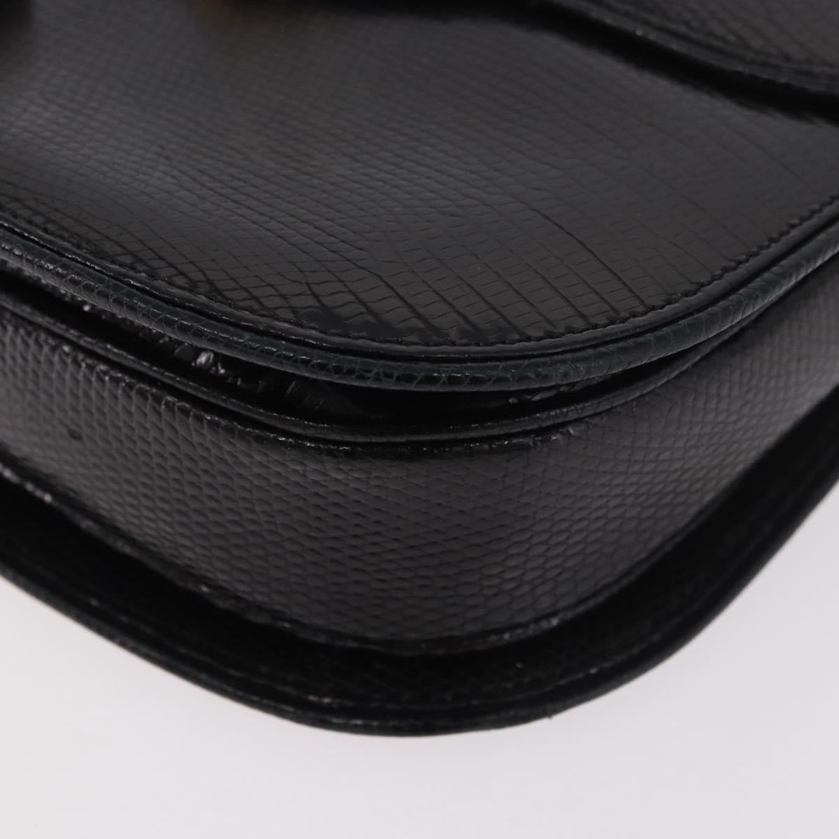 GUCCI Hand Bag Leather Embossed Black Gold Auth 187786A
