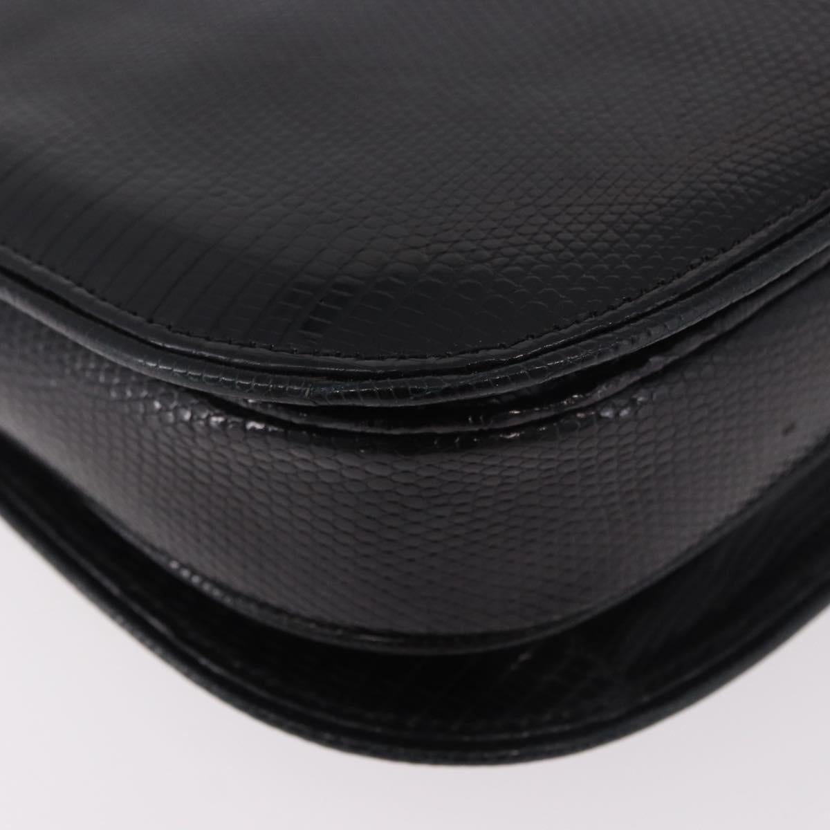 GUCCI Hand Bag Leather Embossed Black Gold Auth 187786A