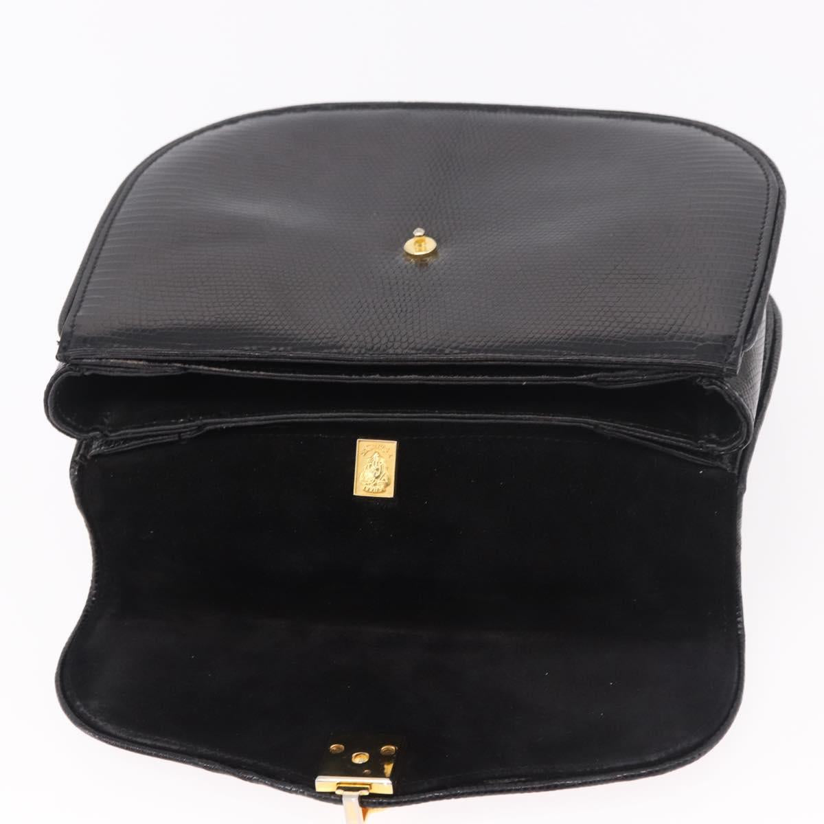 GUCCI Hand Bag Leather Embossed Black Gold Auth 187786A