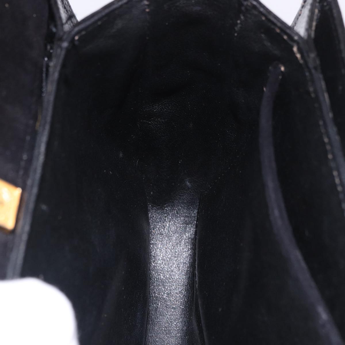 GUCCI Hand Bag Leather Embossed Black Gold Auth 187786A