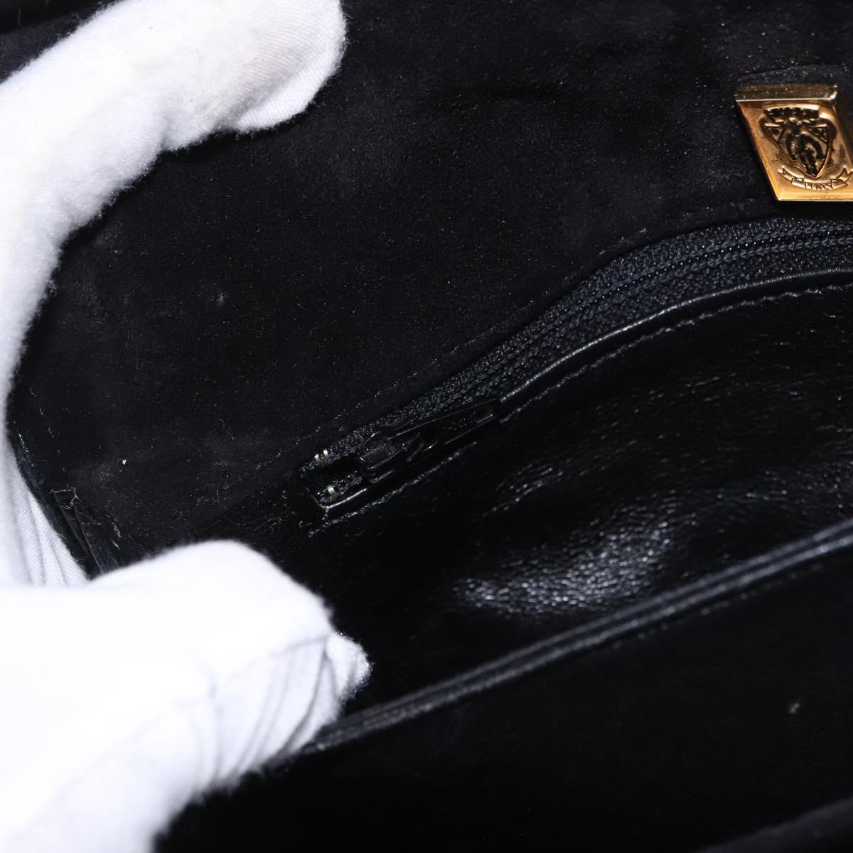 GUCCI Hand Bag Leather Embossed Black Gold Auth 187786A