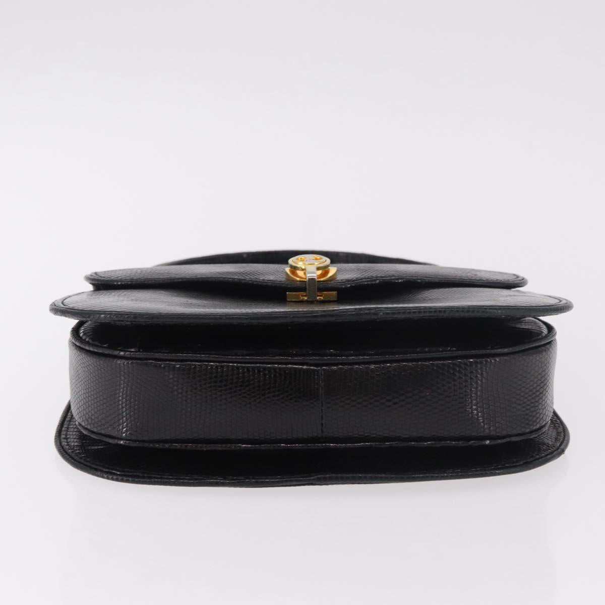 GUCCI Hand Bag Leather Embossed Black Gold Auth 187786A