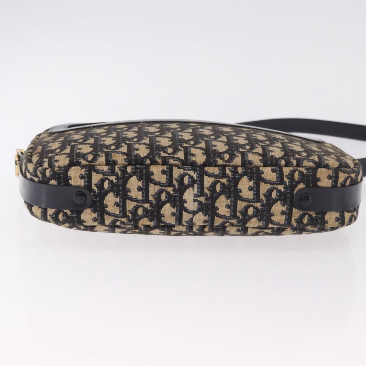 Christian Dior Trotter Canvas Shoulder Bag Navy Gold Auth 187791