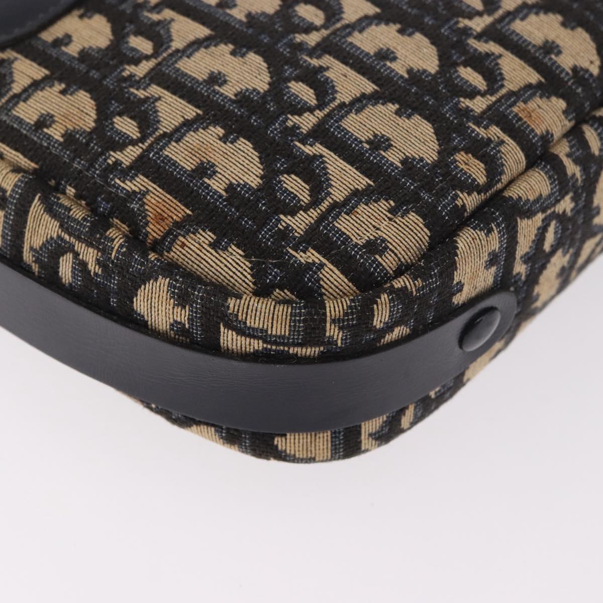 Christian Dior Trotter Canvas Shoulder Bag Navy Gold Auth 187791