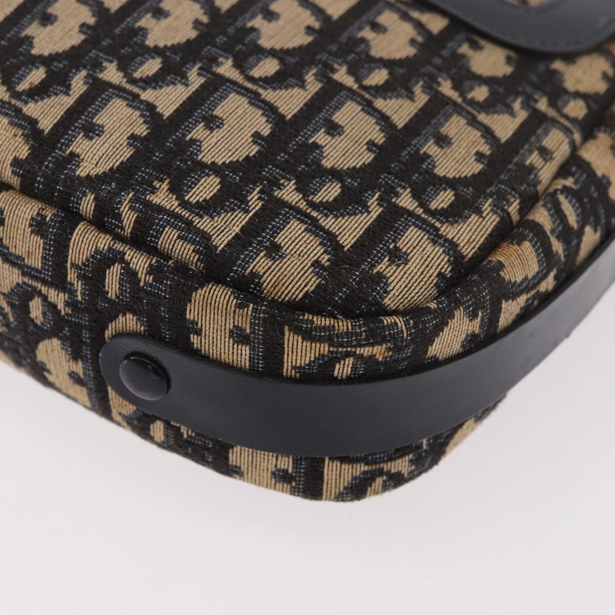 Christian Dior Trotter Canvas Shoulder Bag Navy Gold Auth 187791