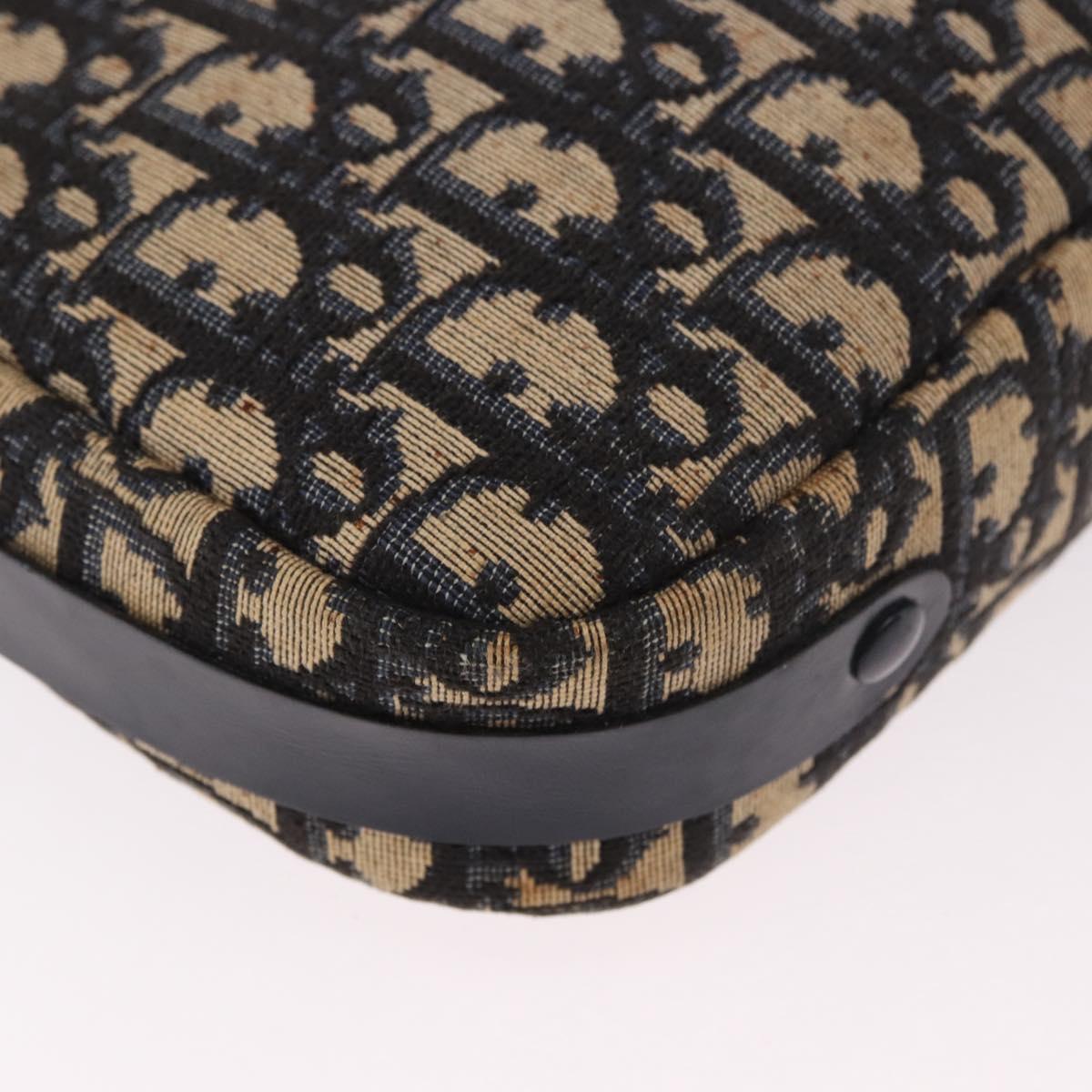 Christian Dior Trotter Canvas Shoulder Bag Navy Gold Auth 187791
