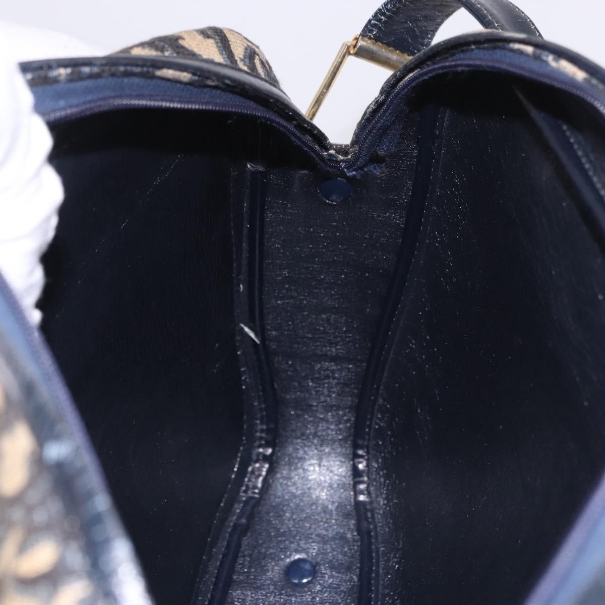 Christian Dior Trotter Canvas Shoulder Bag Navy Gold Auth 187791