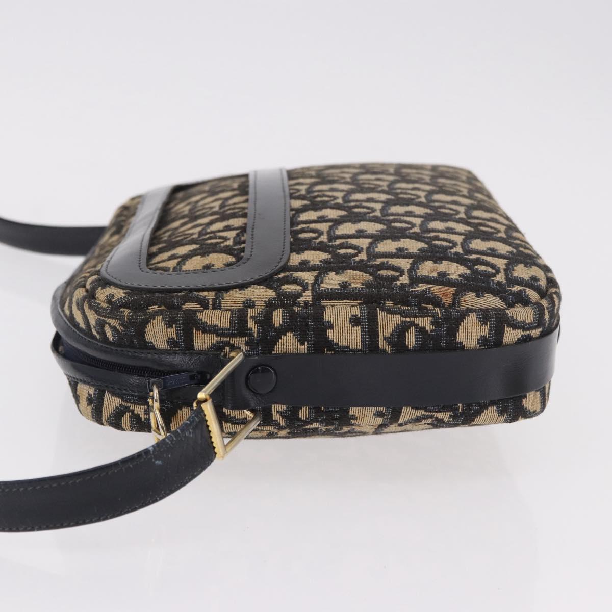 Christian Dior Trotter Canvas Shoulder Bag Navy Gold Auth 187791