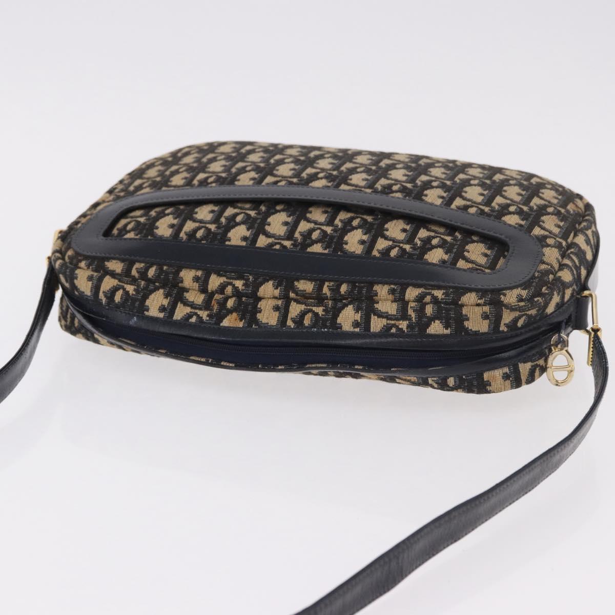Christian Dior Trotter Canvas Shoulder Bag Navy Gold Auth 187791