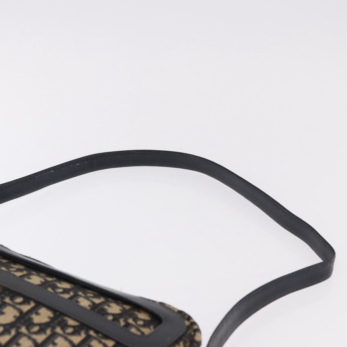 Christian Dior Trotter Canvas Shoulder Bag Navy Gold Auth 187791