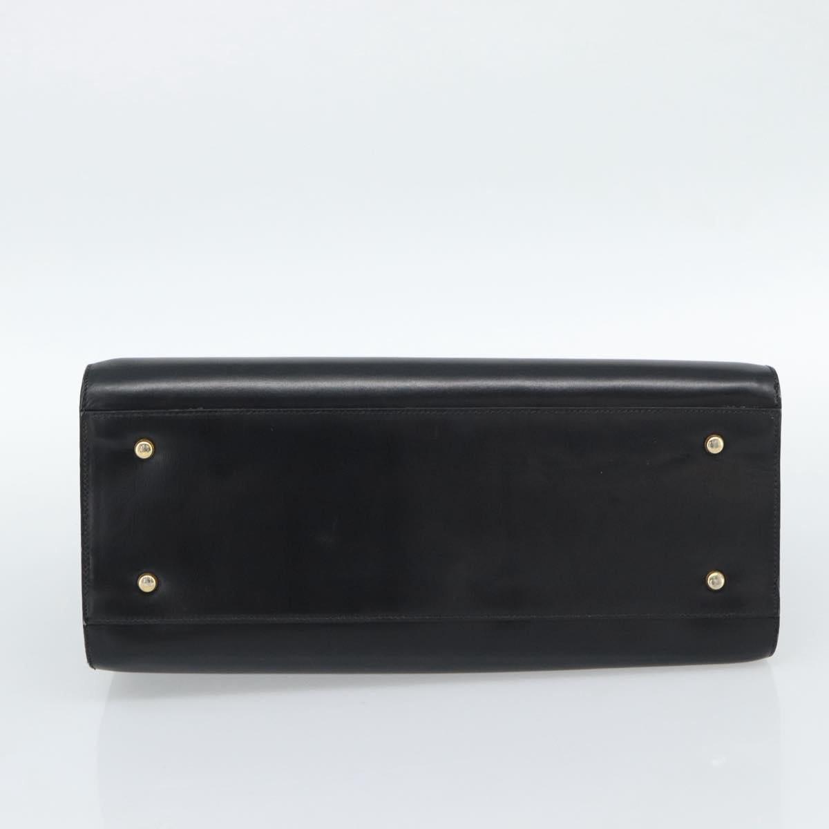 CELINE Horse Carriage Tote Bag Leather Black Gold Auth 187792A