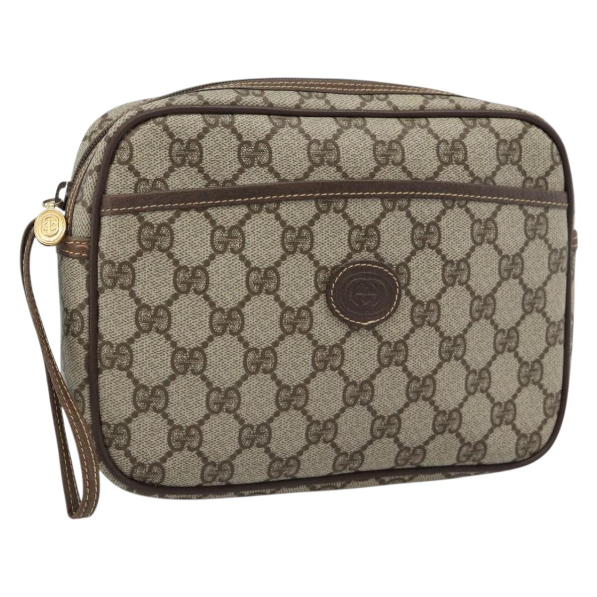 GUCCI GG Canvas Clutch Bag PVC Leather Beige Gold 014 58 0128 Auth 187793