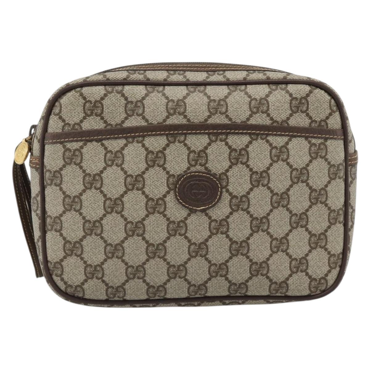 GUCCI GG Canvas Clutch Bag PVC Leather Beige Gold 014 58 0128 Auth 187793