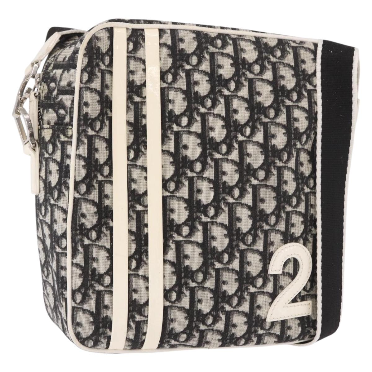 Christian Dior Trotter Canvas Shoulder Bag PVC Black Silver Auth 187794