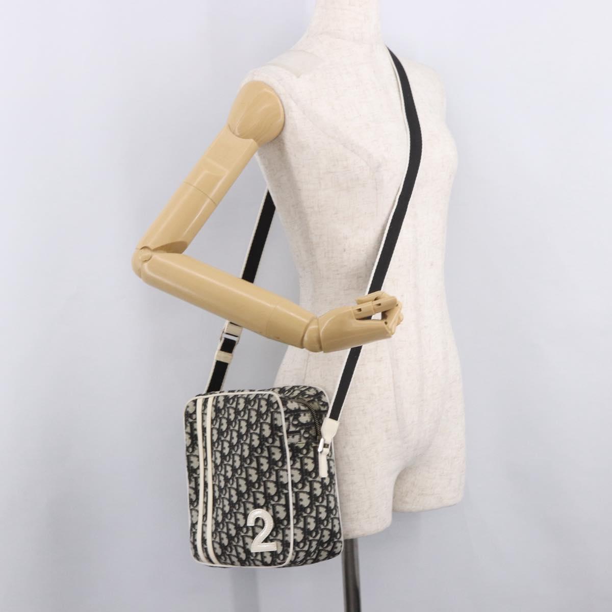 Christian Dior Trotter Canvas Shoulder Bag PVC Black Silver Auth 187794