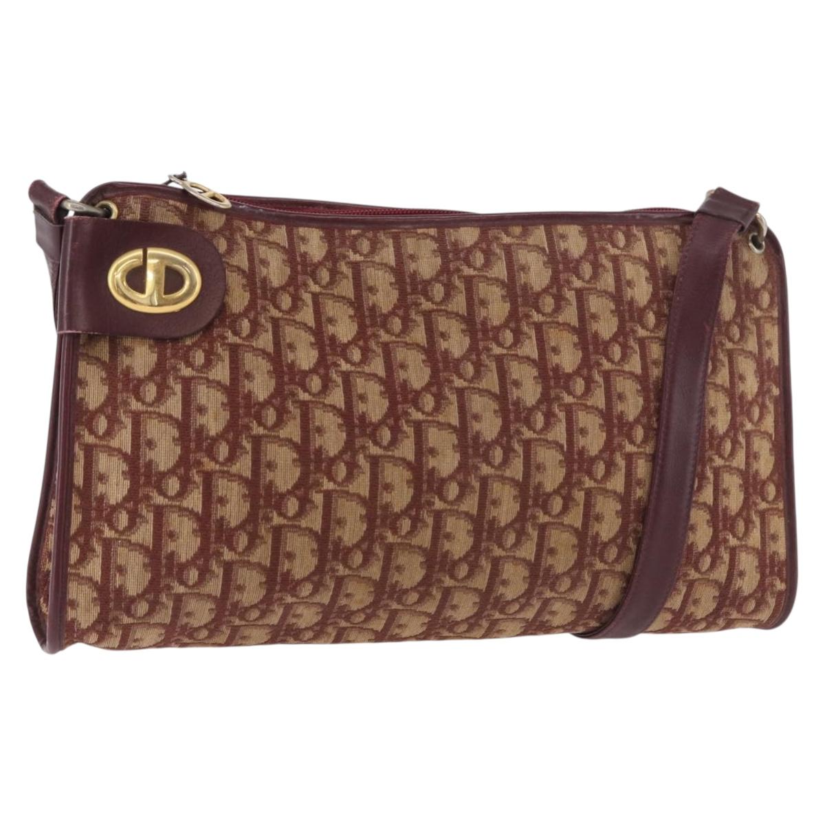 Christian Dior Trotter Canvas Shoulder Bag Red Gold Auth 187796