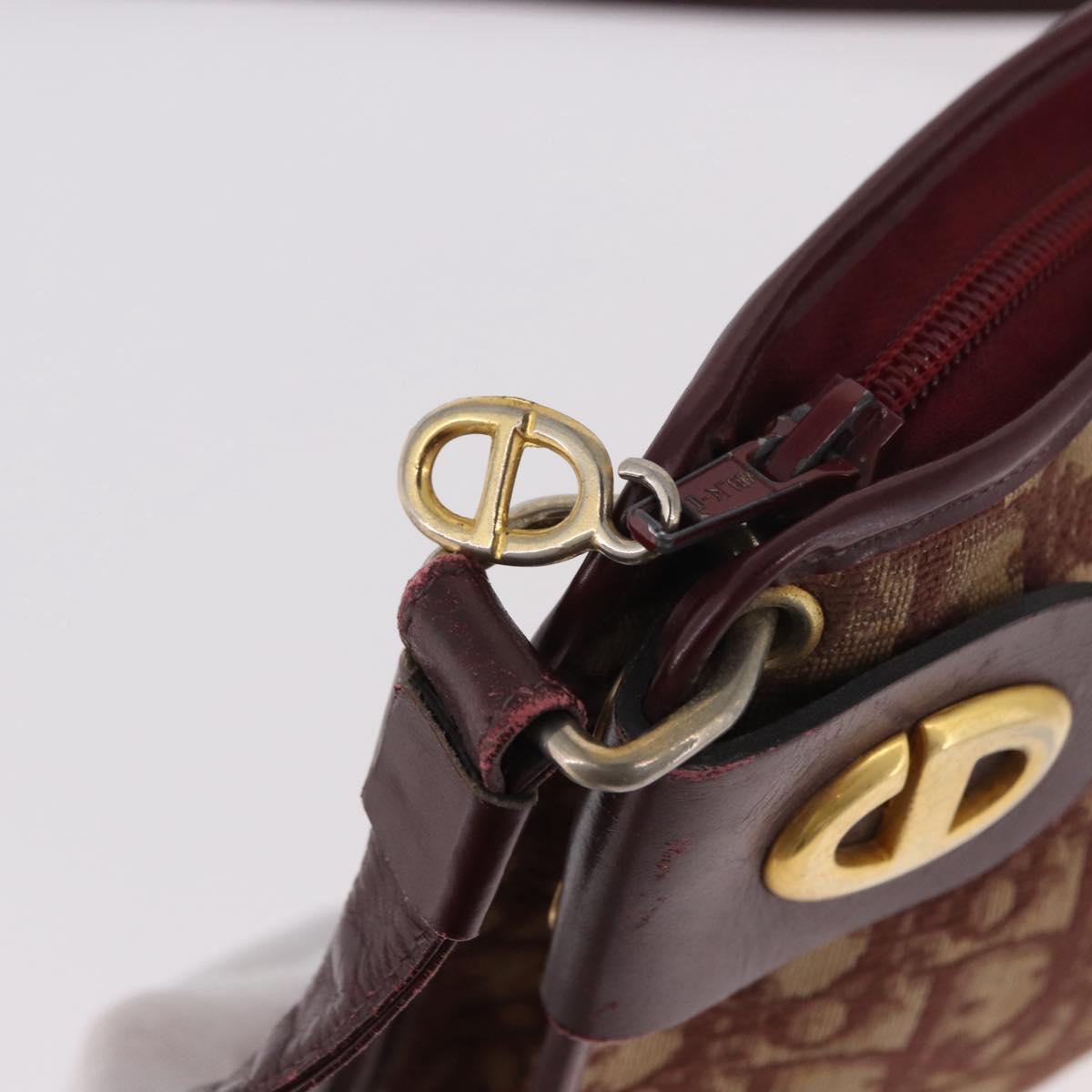 Christian Dior Trotter Canvas Shoulder Bag Red Gold Auth 187796