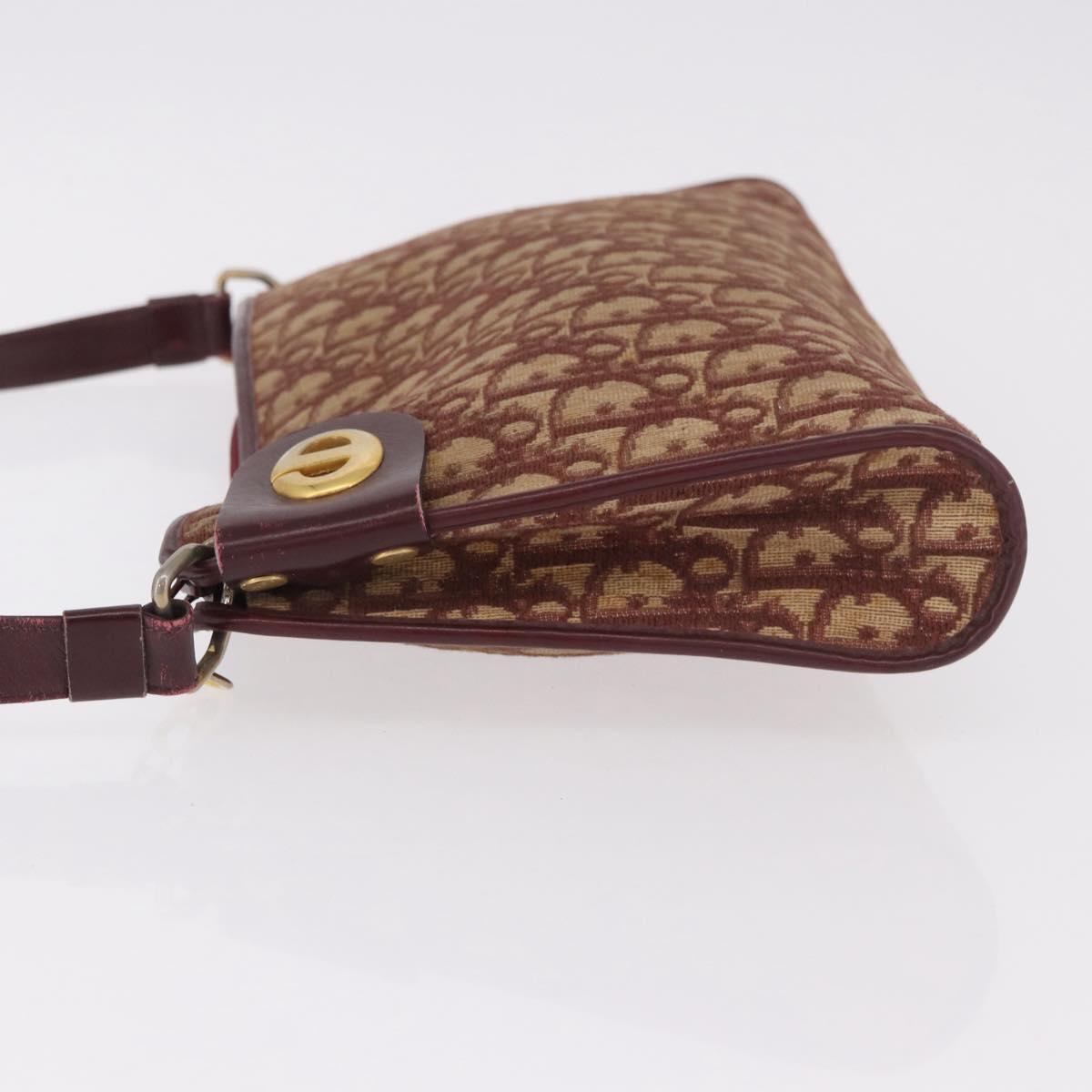 Christian Dior Trotter Canvas Shoulder Bag Red Gold Auth 187796